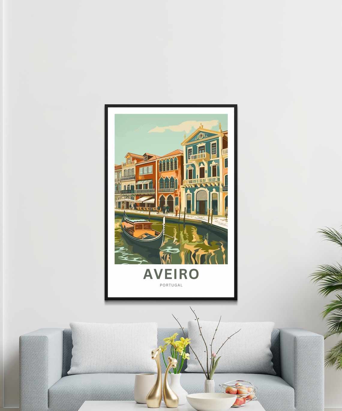 Aveiro Portugal Single Gondola Green Canal Water Travel Poster - Image 3