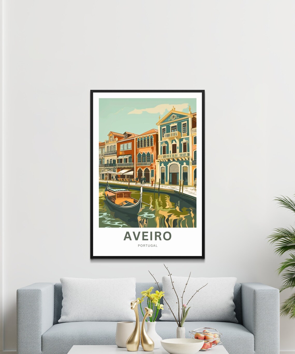 Aveiro Portugal Teal Facade Canal Gondola Retro Travel Poster - Image 3