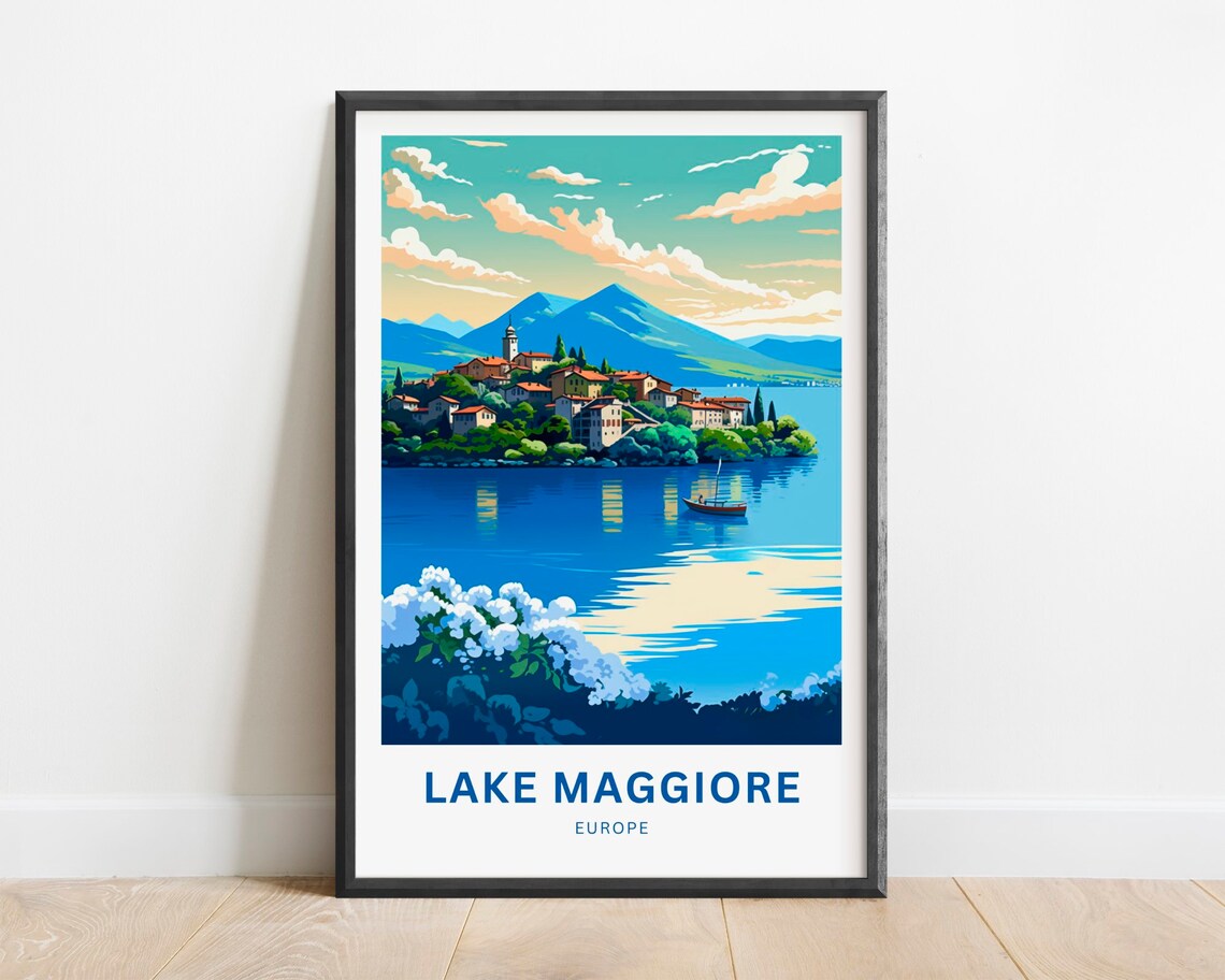 Lake Maggiore Europe Lakeside Village Vintage Travel Poster Artwork