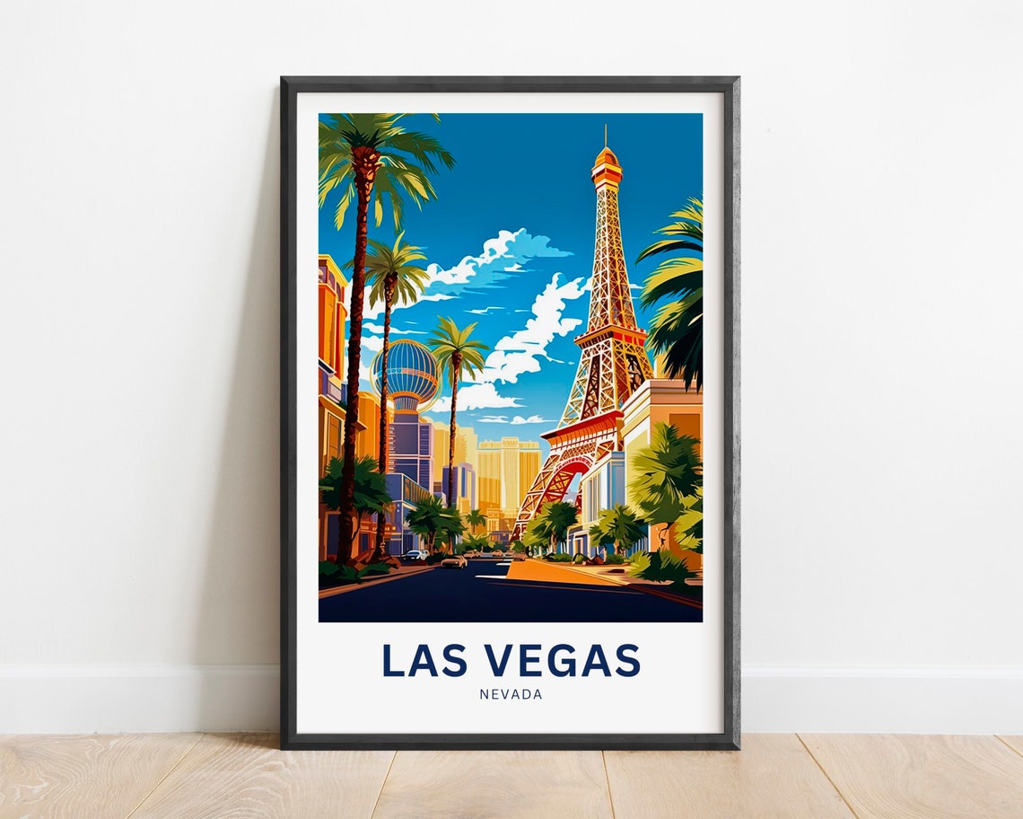 Las Vegas Nevada Eiffel Tower Replica Palm Trees Strip Travel Poster
