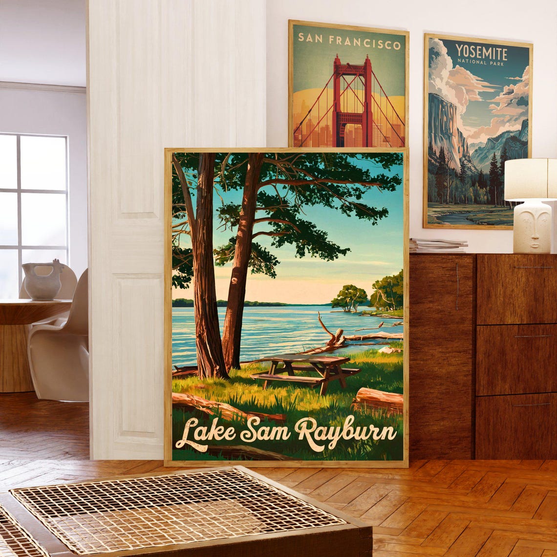 Lake Sam Rayburn Texas Pine Trees Lakeside Picnic Retro Travel Poster - Image 5