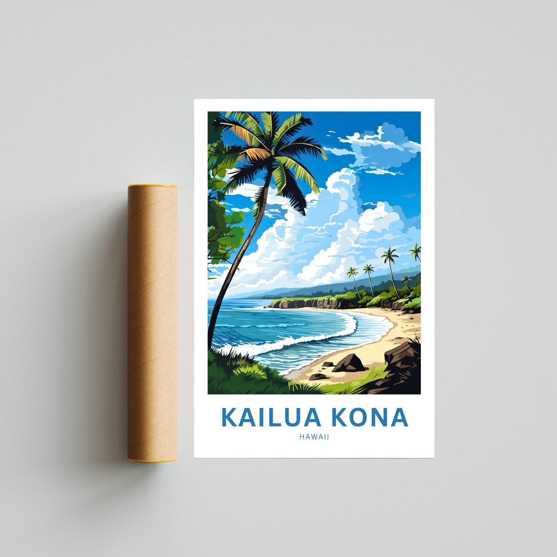 Kailua Kona Hawaii Leaning Palm Beach Shore Personalized Poster - Image 4