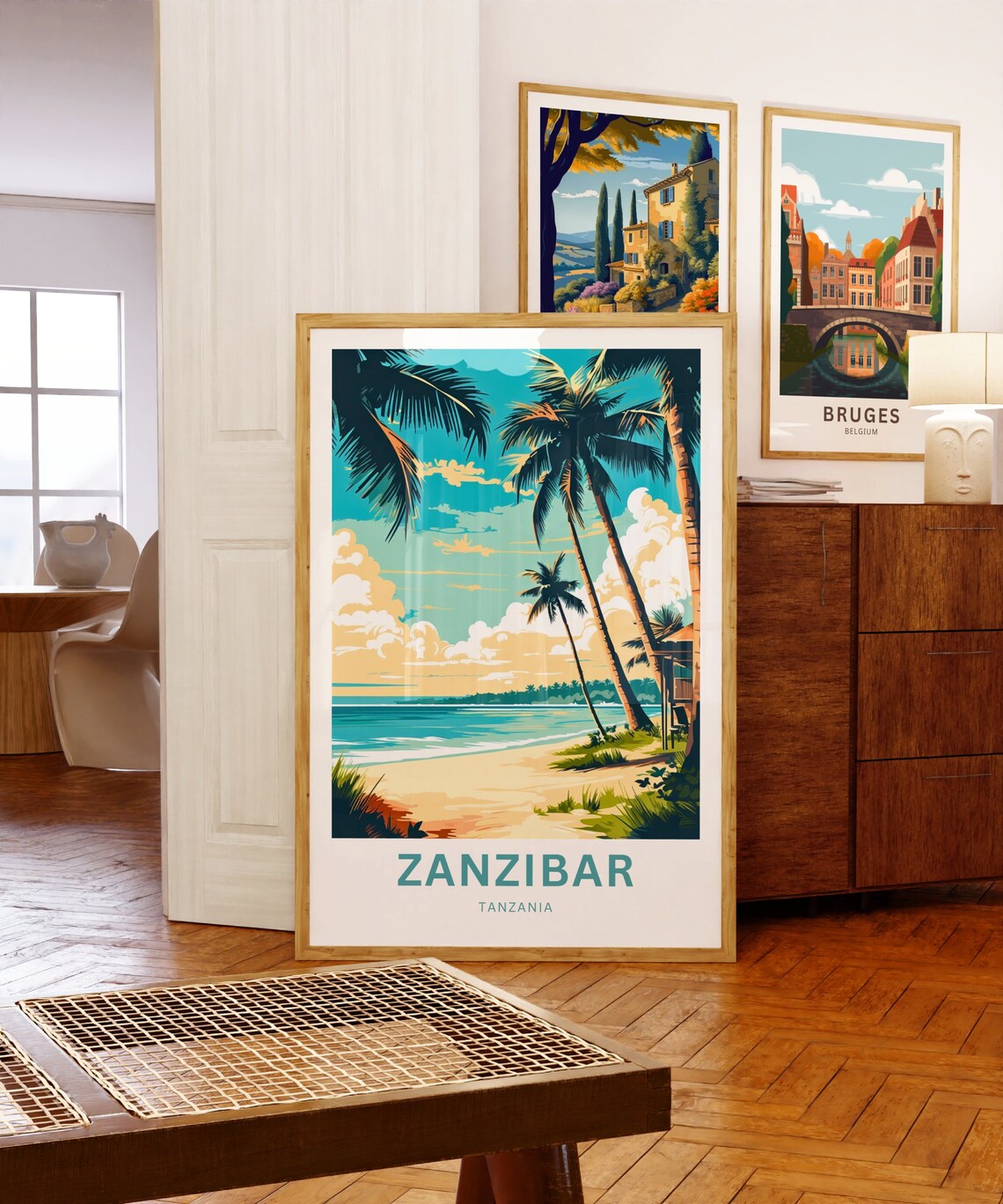 Zanzibar Tanzania Golden Sunset Palms By Wooden Beach Hut Poster - Image 5