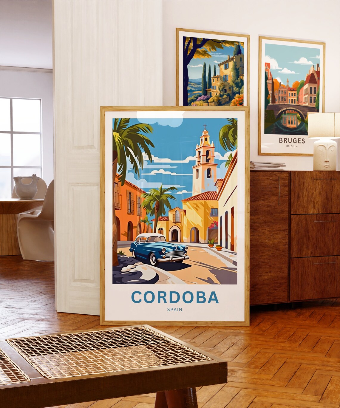 Cordoba Spain Bell Tower Blue Classic Car Custom Travel Poster - Image 5