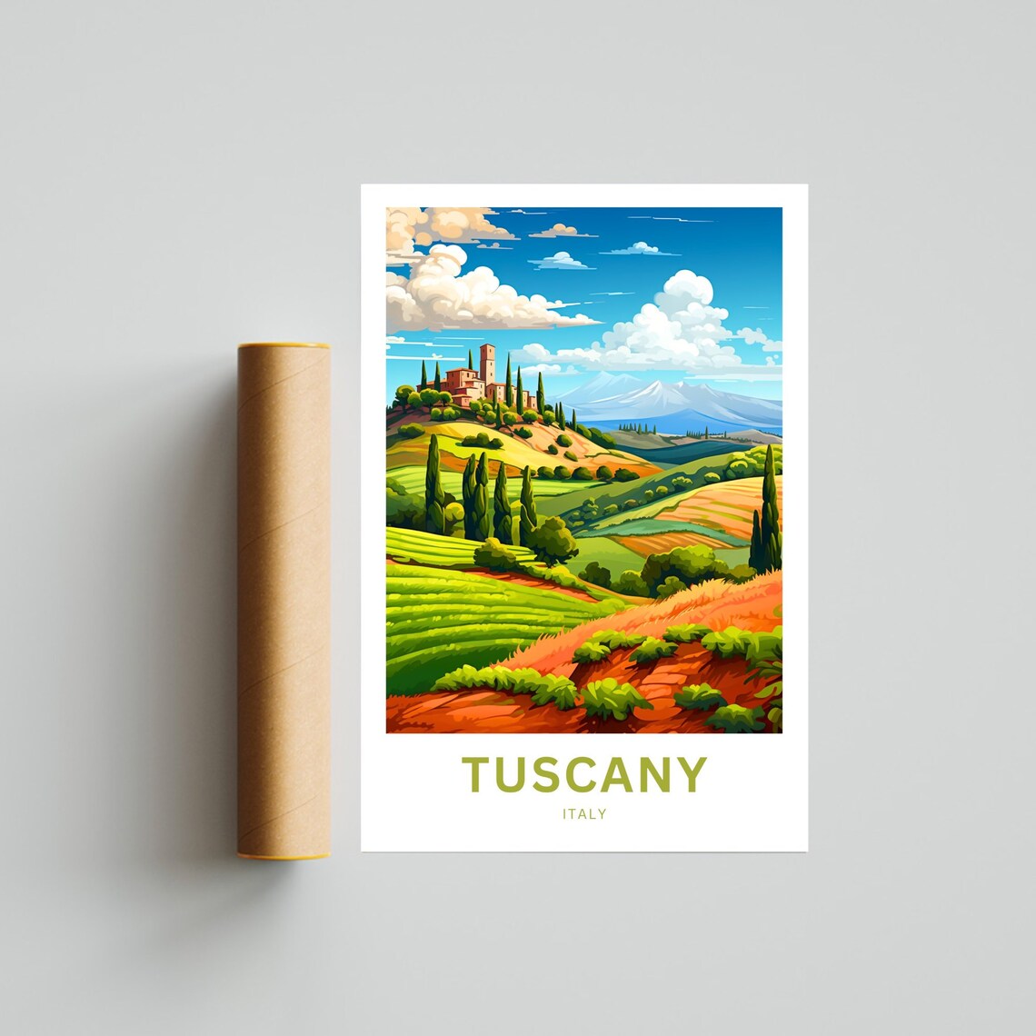 Personalized Tuscany Italy Hilltop Town Cypress Fields Travel Poster - Image 4