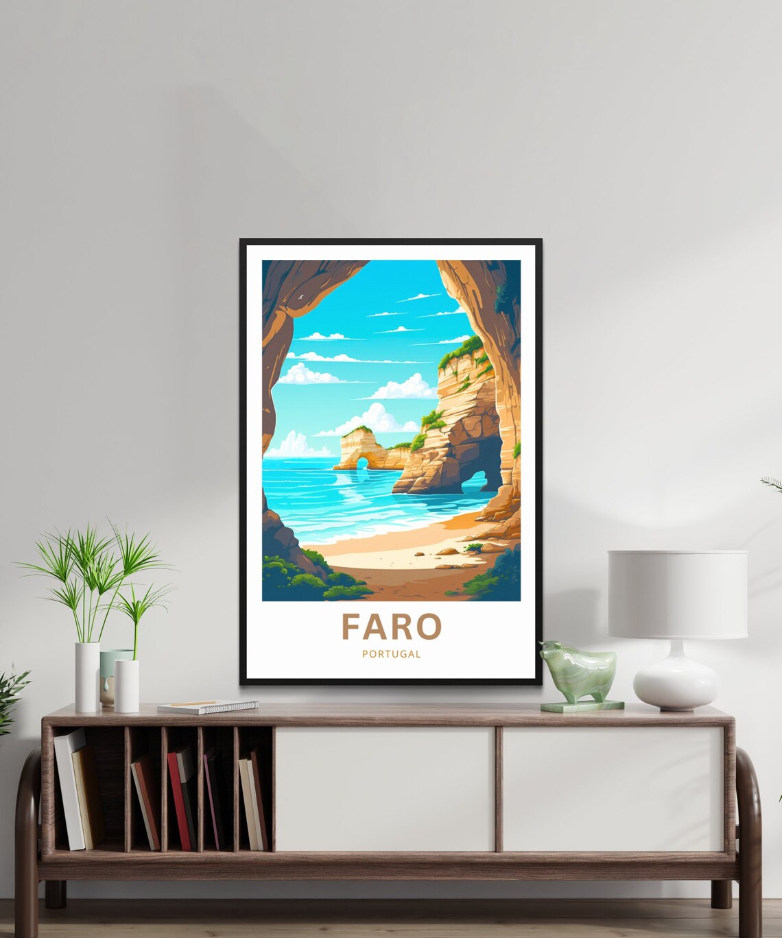 Faro Portugal Sea Arch Cave Beach Coastline Retro Travel Poster - Image 2