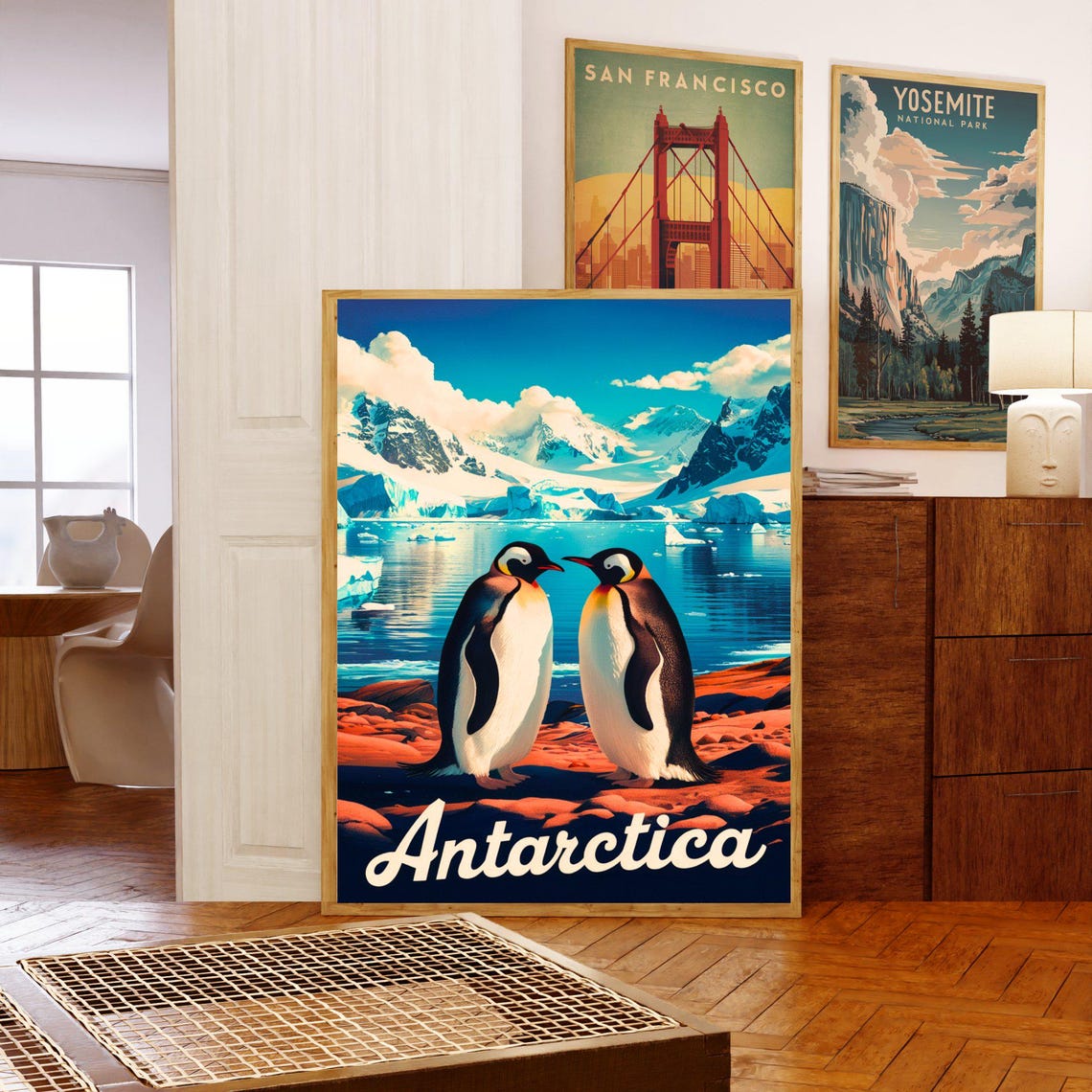 Antarctica King Penguins Glacier Bay Dramatic Vintage Travel Poster - Image 5