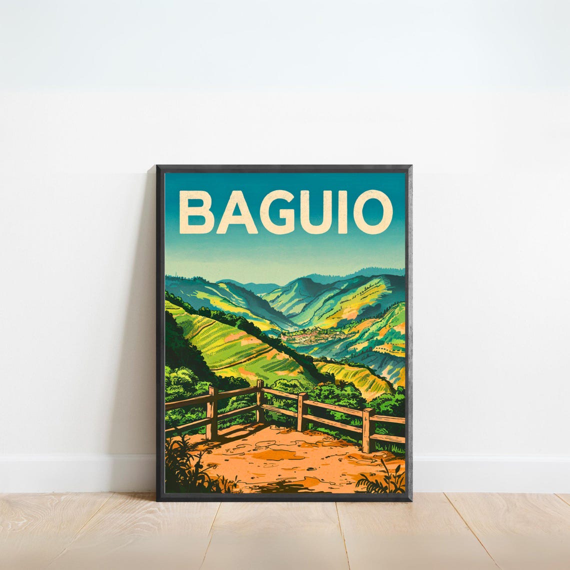 Baguio City Philippines Mountain Terraces Overlook Vintage Poster