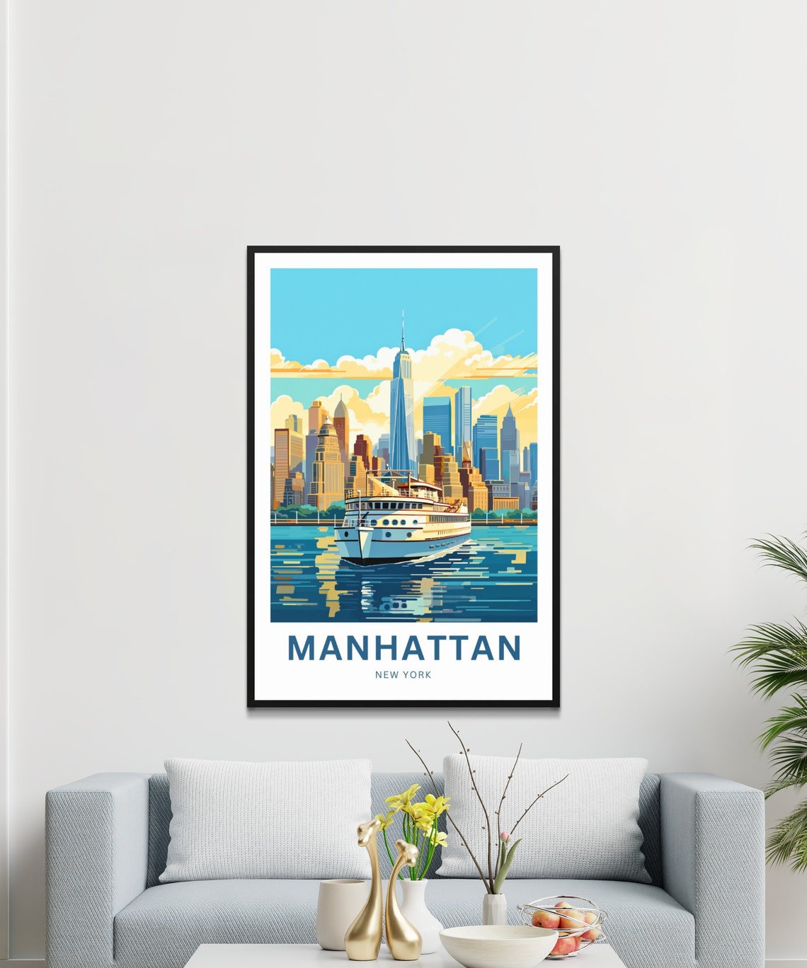 Personalized Manhattan New York Ferry Harbor Skyline Scene Poster - Image 3