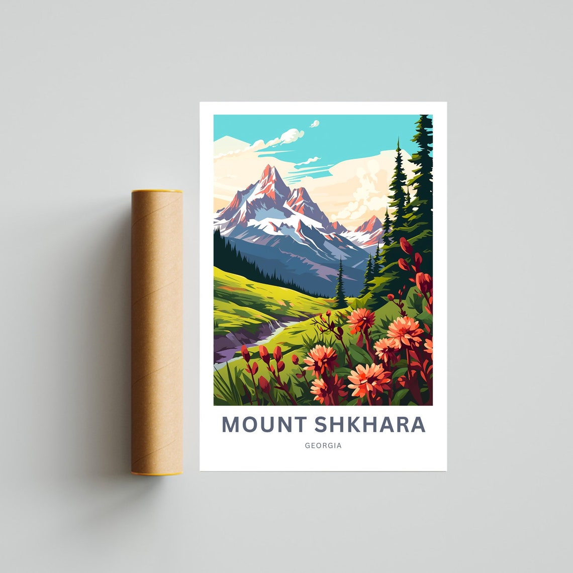 Mount Shkhara Georgia Alpine Wildflower Meadow Personalized Poster - Image 4