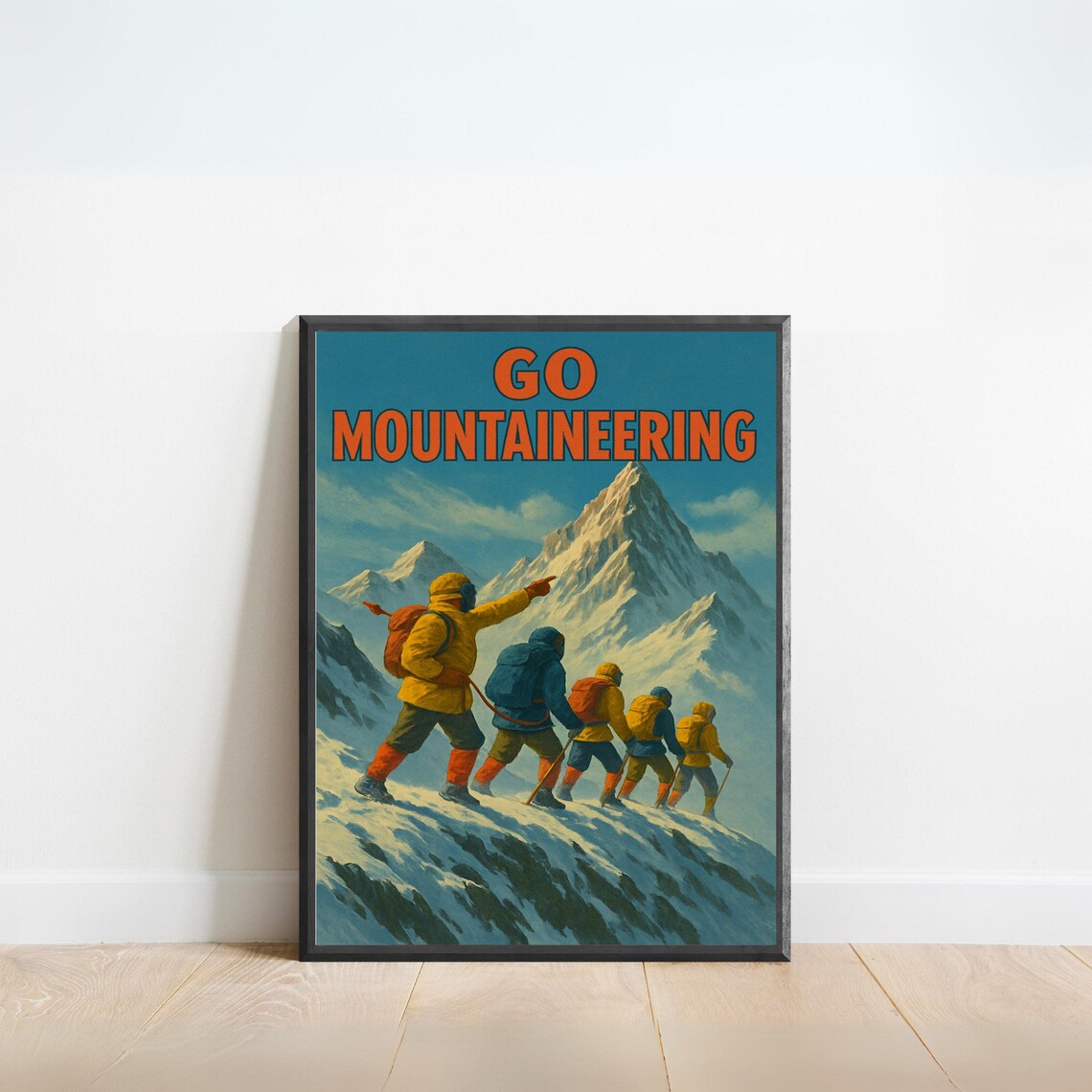 Go Mountaineering Vintage Adventure Poster Retro Alpine Climbing Peak View