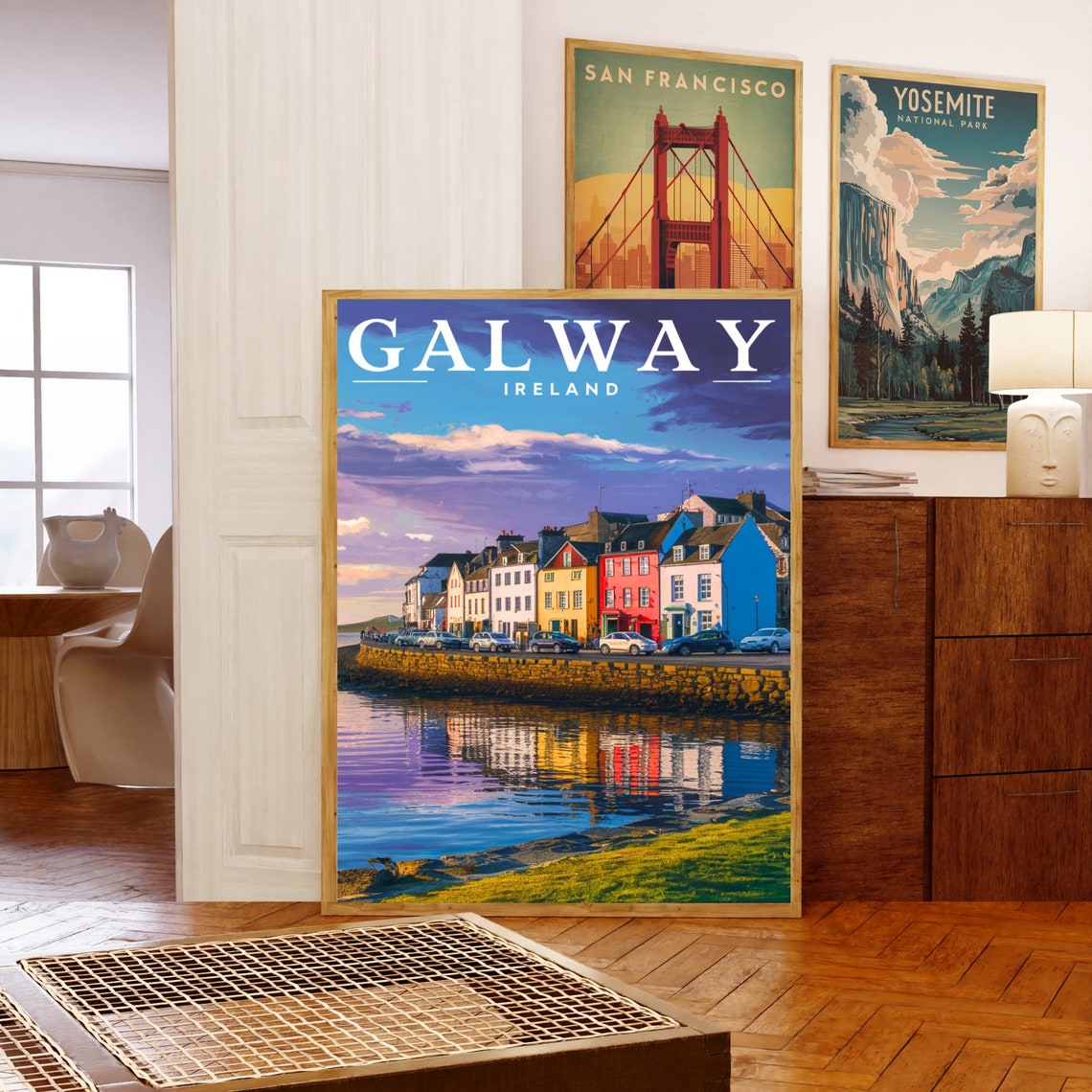 Galway Ireland Colorful Waterfront Houses Sunset Reflection Poster - Image 5