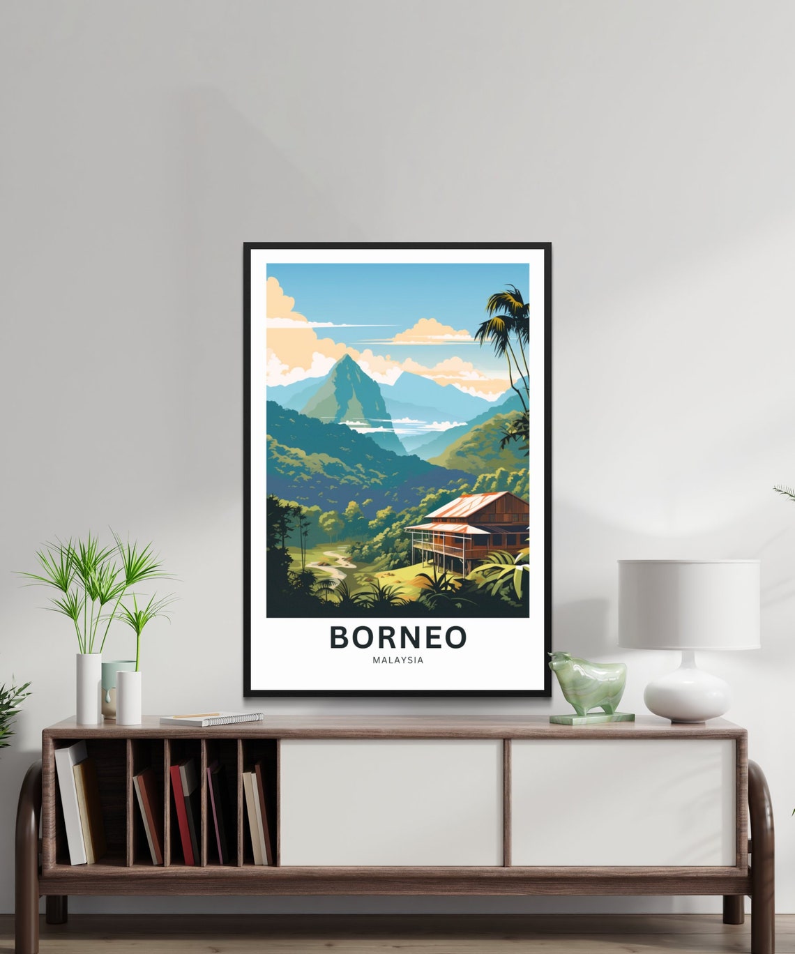 Borneo Malaysia Rainforest Longhouse Personalized Travel Poster - Image 2