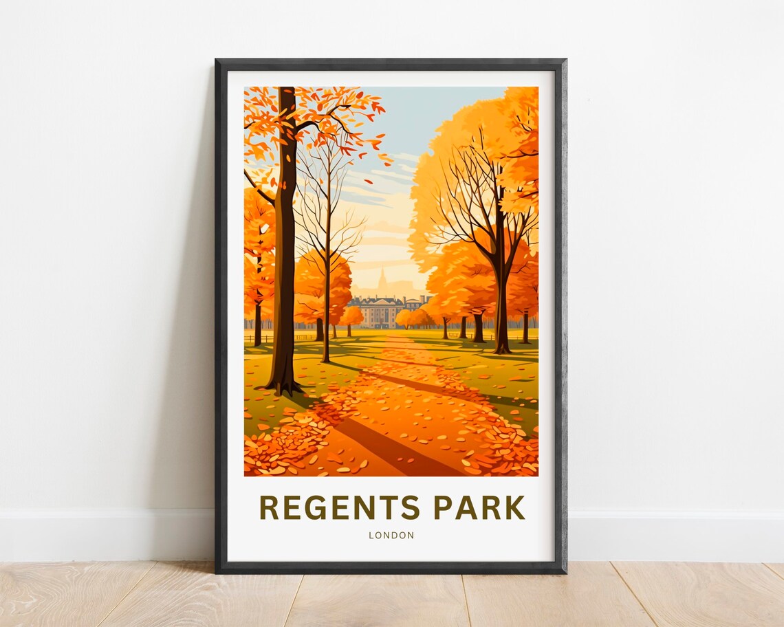 Regents Park London Golden Autumn Trees Path Vintage Travel Poster