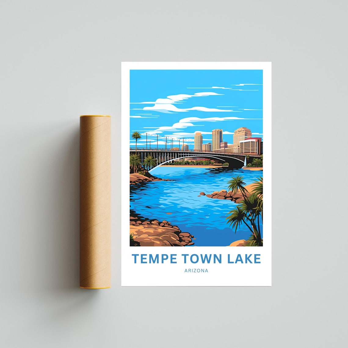 Tempe Town Lake Arizona Bridge Skyline Blue Water Personalized Poster - Image 4