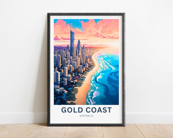 Gold Coast Travel Print Poster Queensland Australia Wall Art Framed Present Gift Personalizedcustom