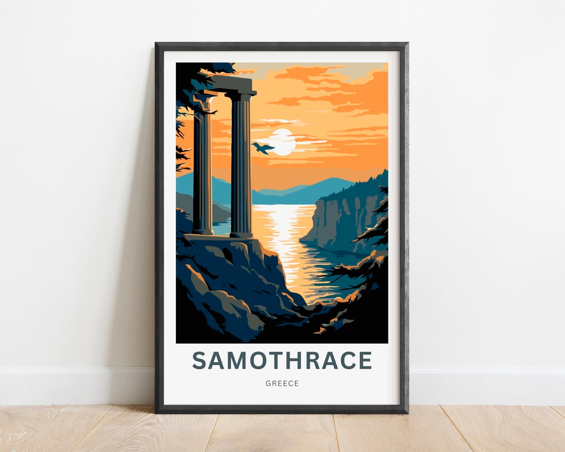 Samothrace Greece Ancient Sunset Columns Aegean Sea Travel Poster