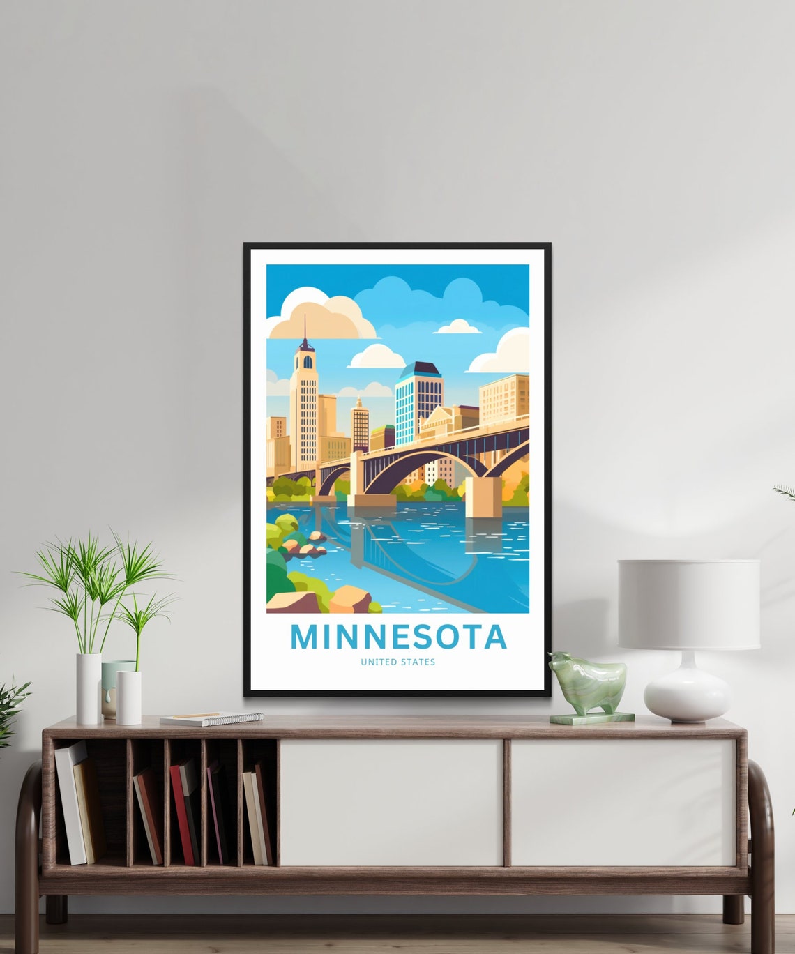 Minnesota Personalized Travel Poster River Bridge Custom Text Art - Image 2