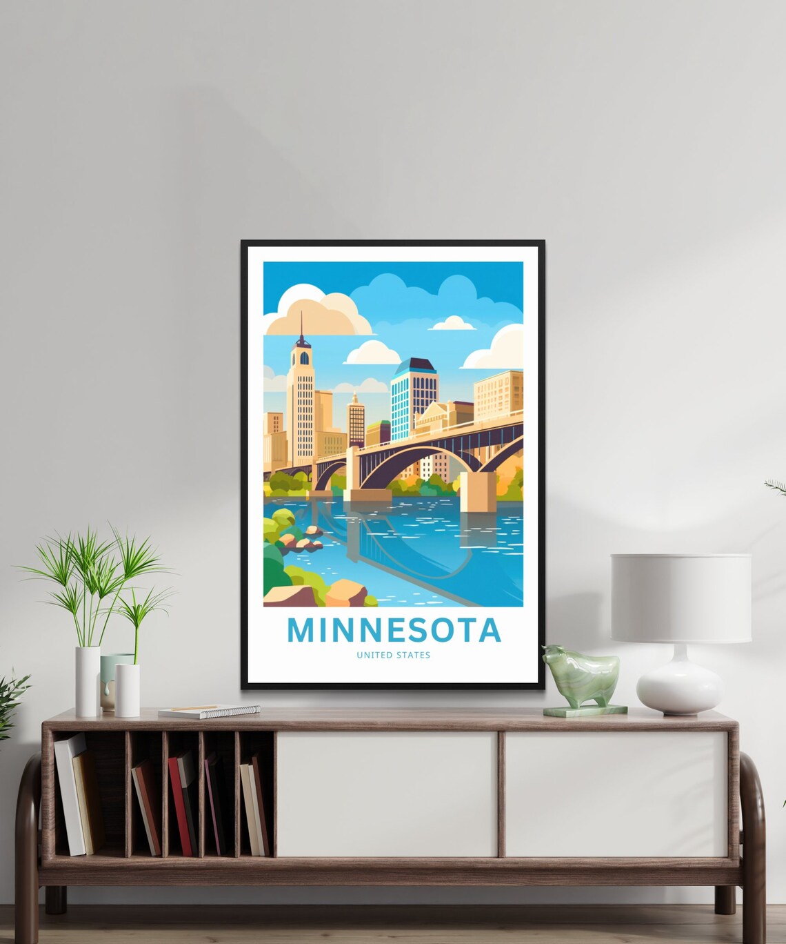 Sunny Minnesota River City Skyline Arch Bridge Travel Poster Gift - Image 2