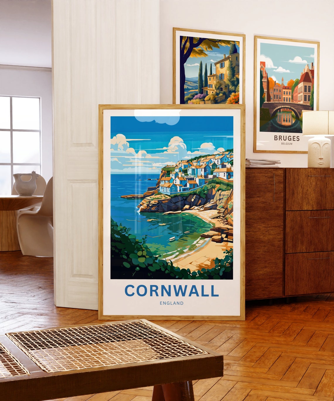 Cornwall England Cliffside Village Over Turquoise Bay Poster - Image 5