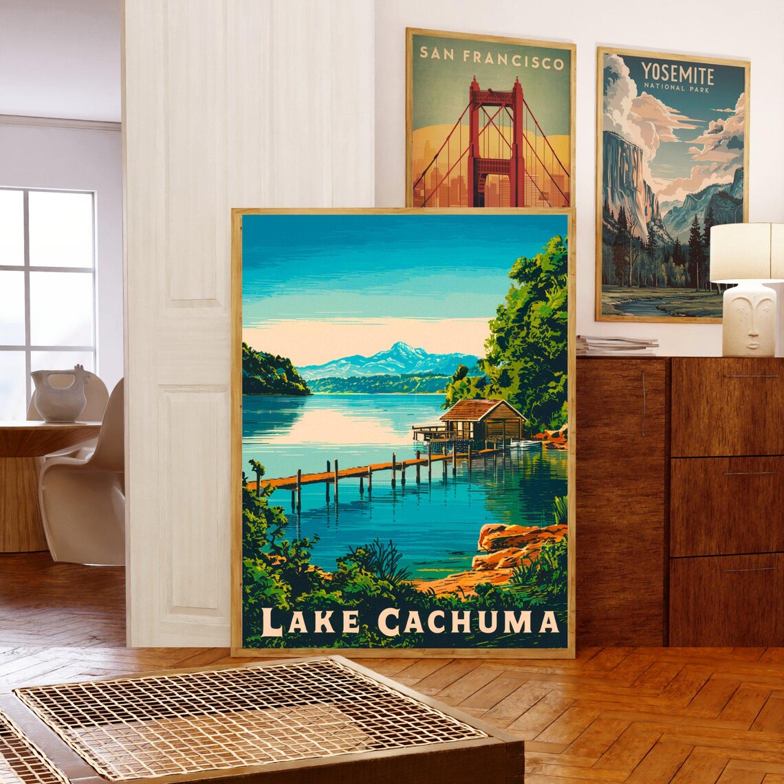 Lake Cachuma California Wooden Dock Boathouse Vintage Travel Poster - Image 5