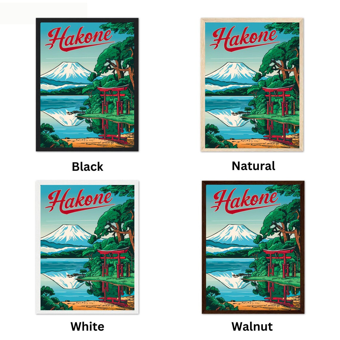 Hakone Japan Mt Fuji Red Torii Gate Lake Vintage Travel Poster - Image 4
