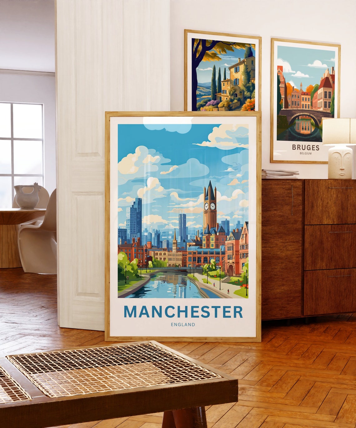 Personalized Manchester England Clock Tower River Gift Poster - Image 5