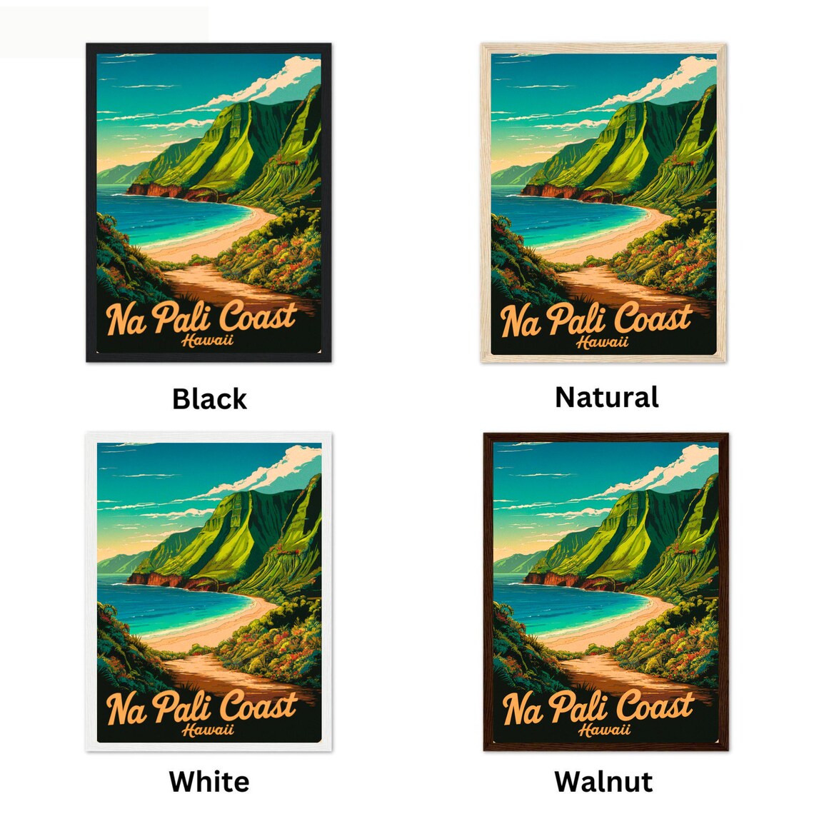 Na Pali Coast Hawaii Sea Cliffs Jungle Cove Vintage Travel Poster - Image 4