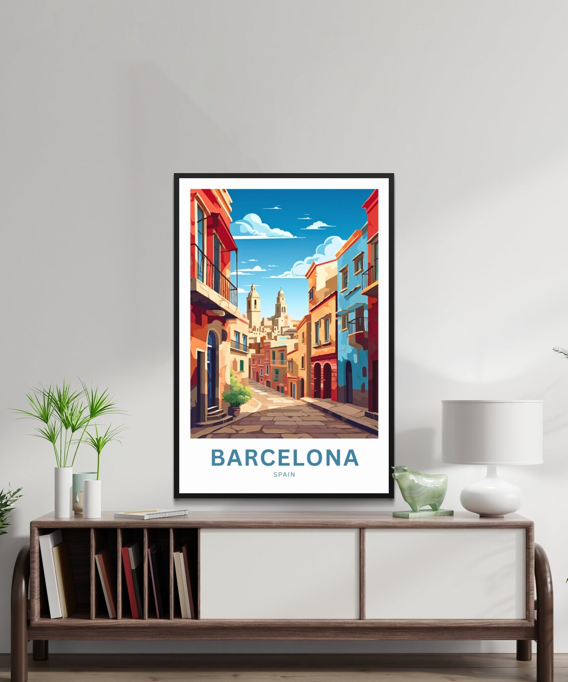 Personalized Barcelona Spain Historic Street Twin Towers Poster - Image 3
