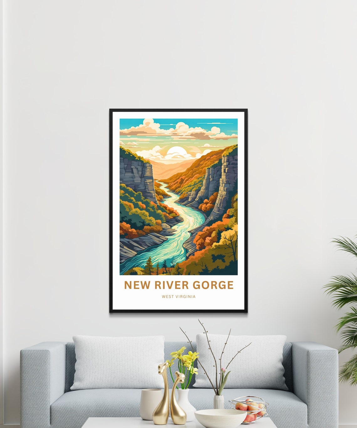 New River Gorge West Virginia Fall Canyon River Travel Poster - Image 3