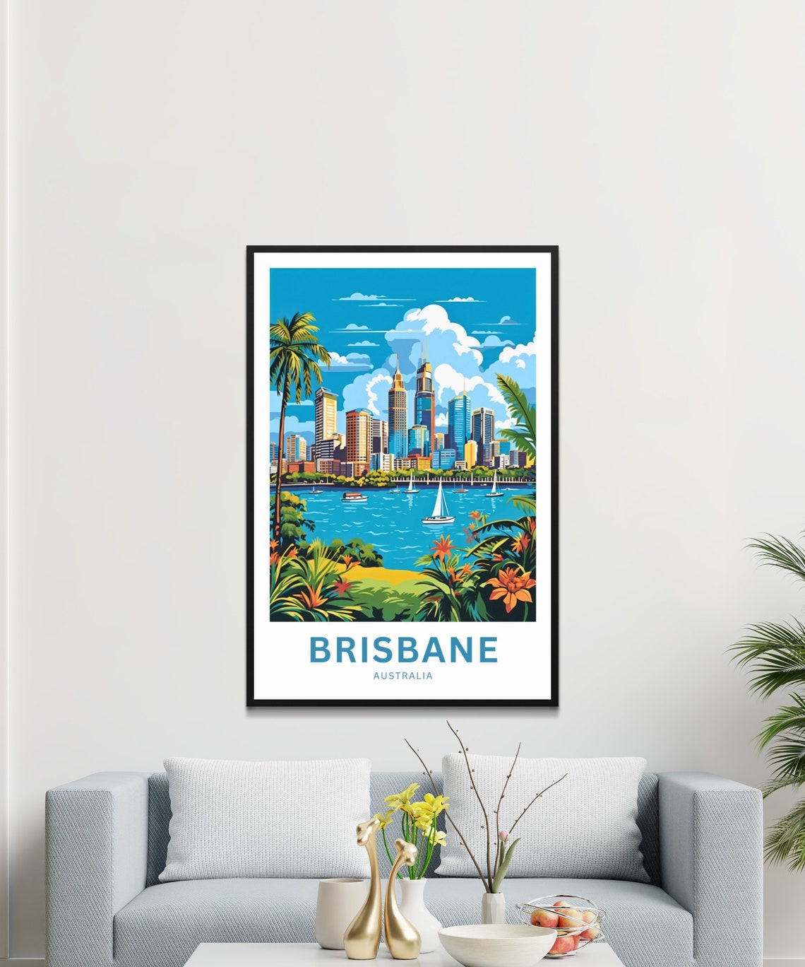Personalized Brisbane Australia Skyline Sailboats Tropical Poster - Image 3