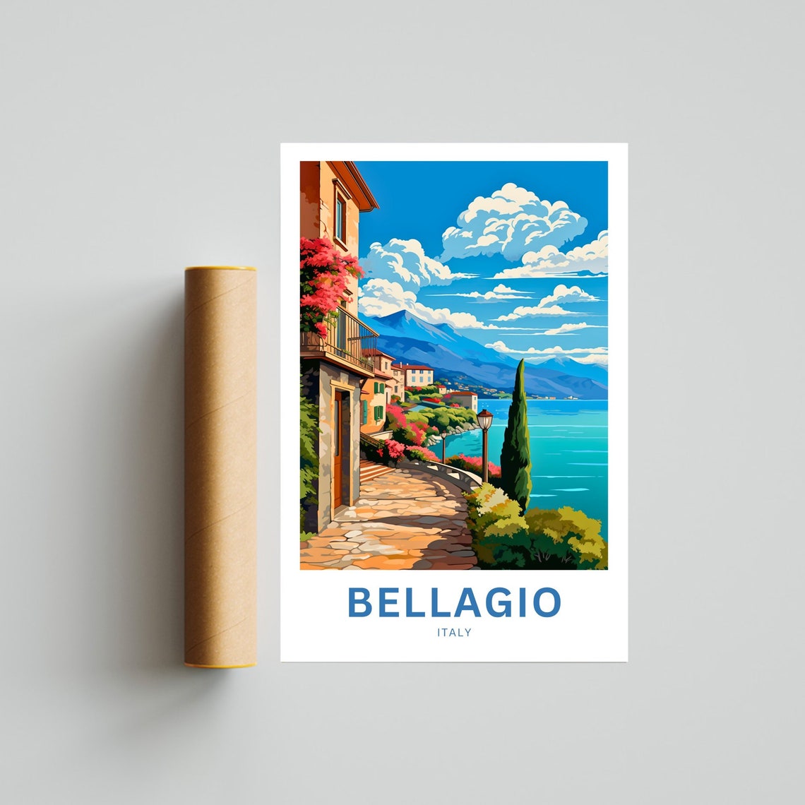 Bellagio Italy Flower Lane Lake View Personalized Art Poster - Image 4