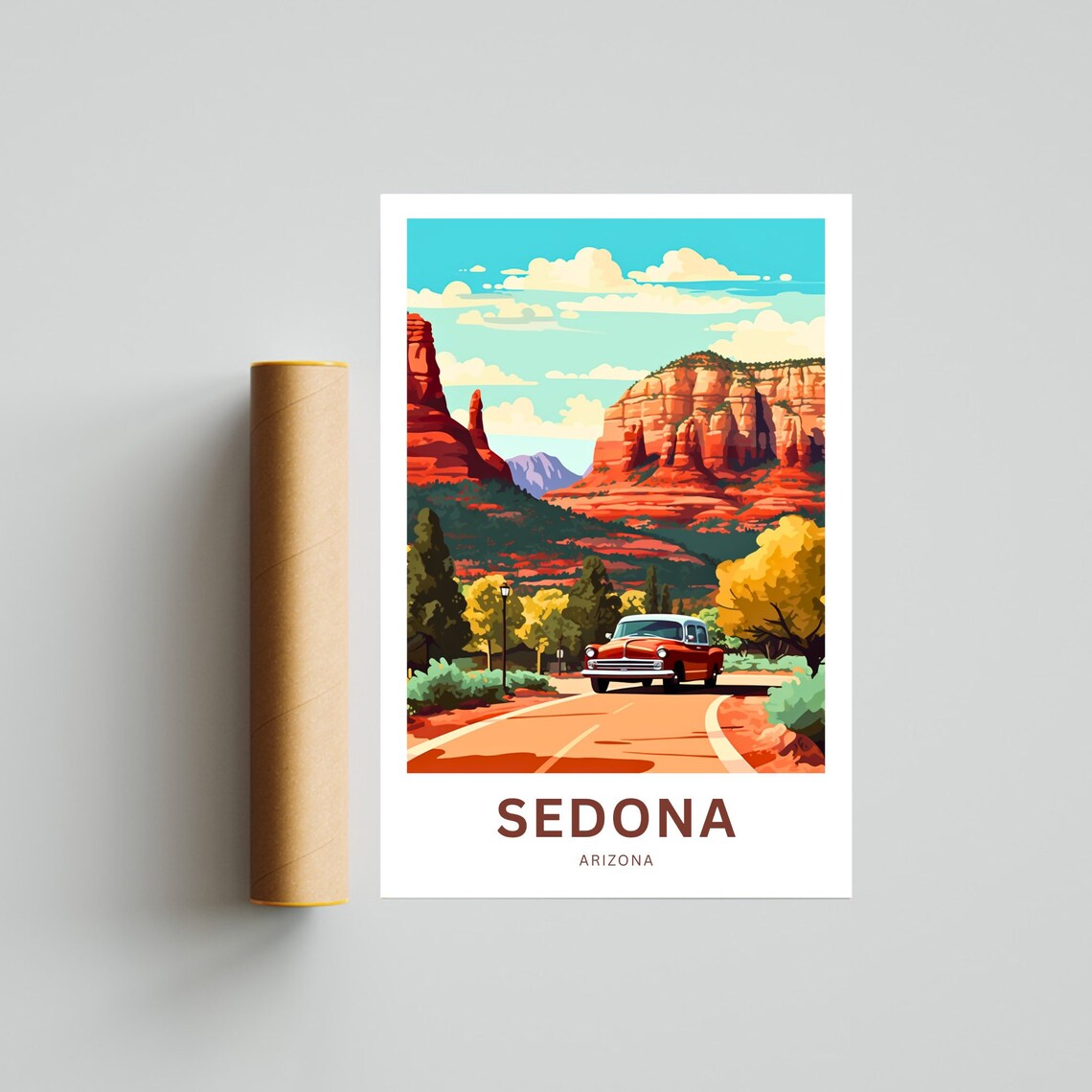 Sedona Arizona Personalized Red Rocks Vintage Car Travel Poster - Image 4