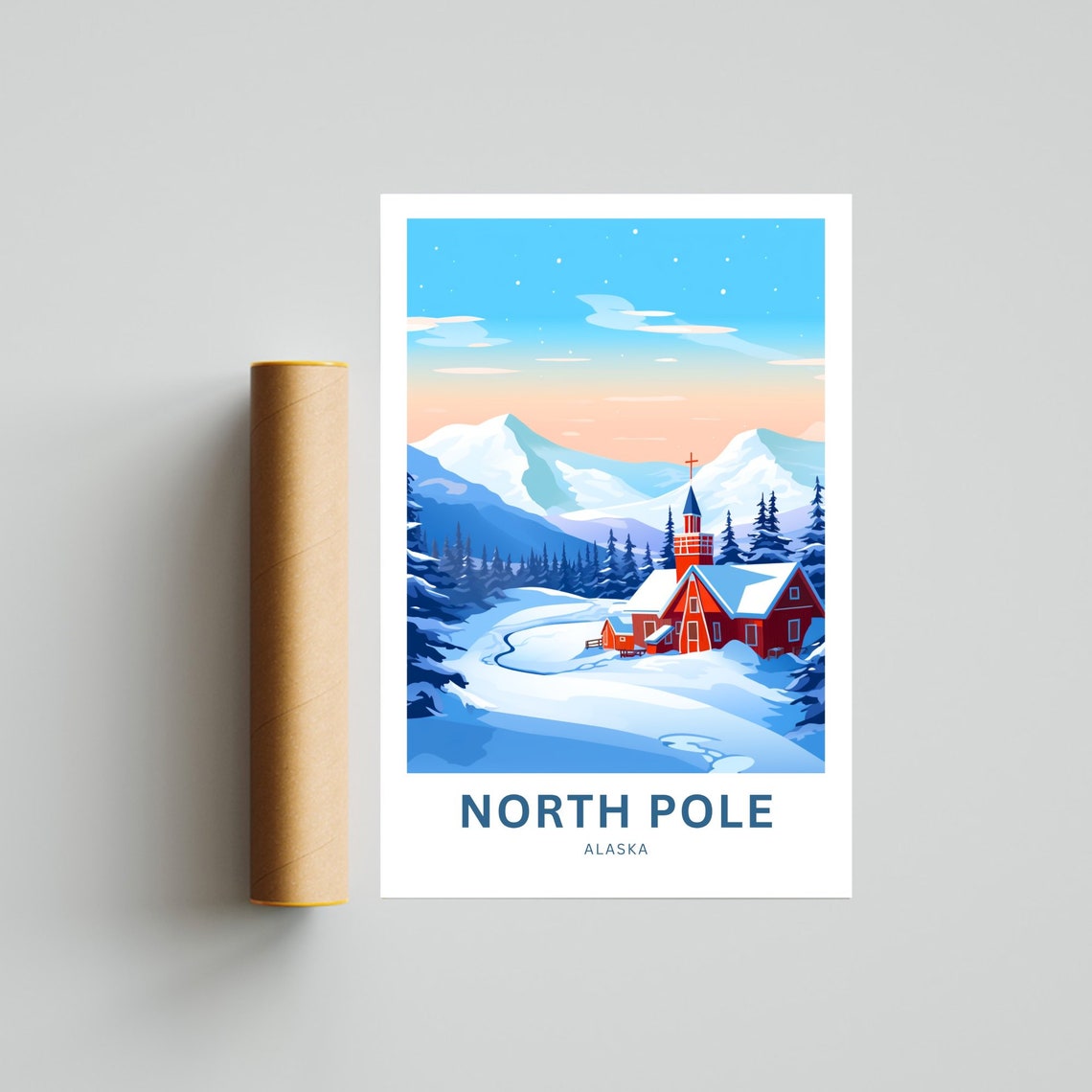 North Pole Alaska Custom Text Snowy Chapel Winter Scene Travel Poster - Image 4