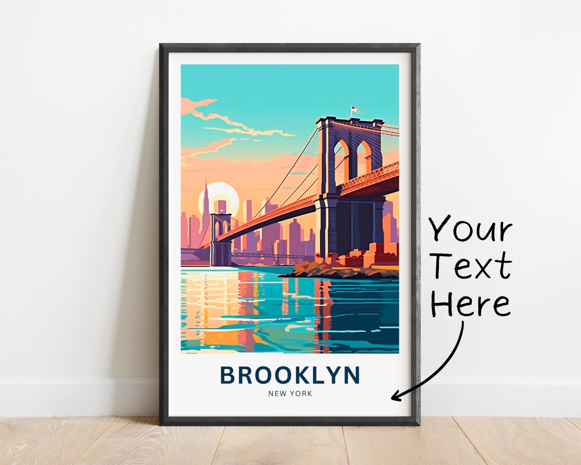 Brooklyn New York Sunset Bridge Skyline Custom Text Travel Poster