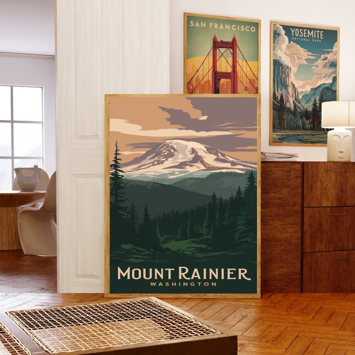 Mount Rainier Washington Vintage Poster with Forest and Sunset Glow - Image 5
