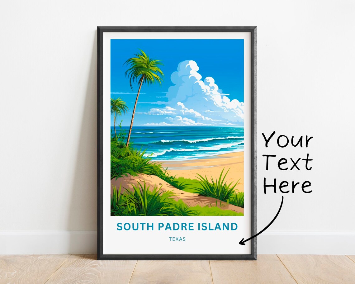 South Padre Island Beach Palm Personalized Travel Poster Texas Coastal
