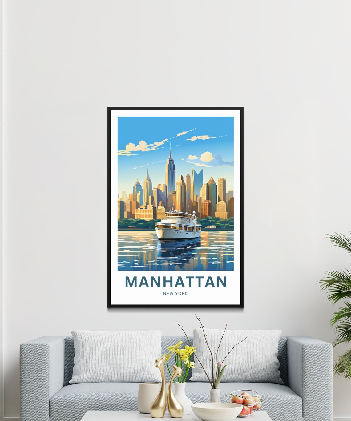 Manhattan New York Skyline Yacht Empire State Sunset Travel Poster - Image 3