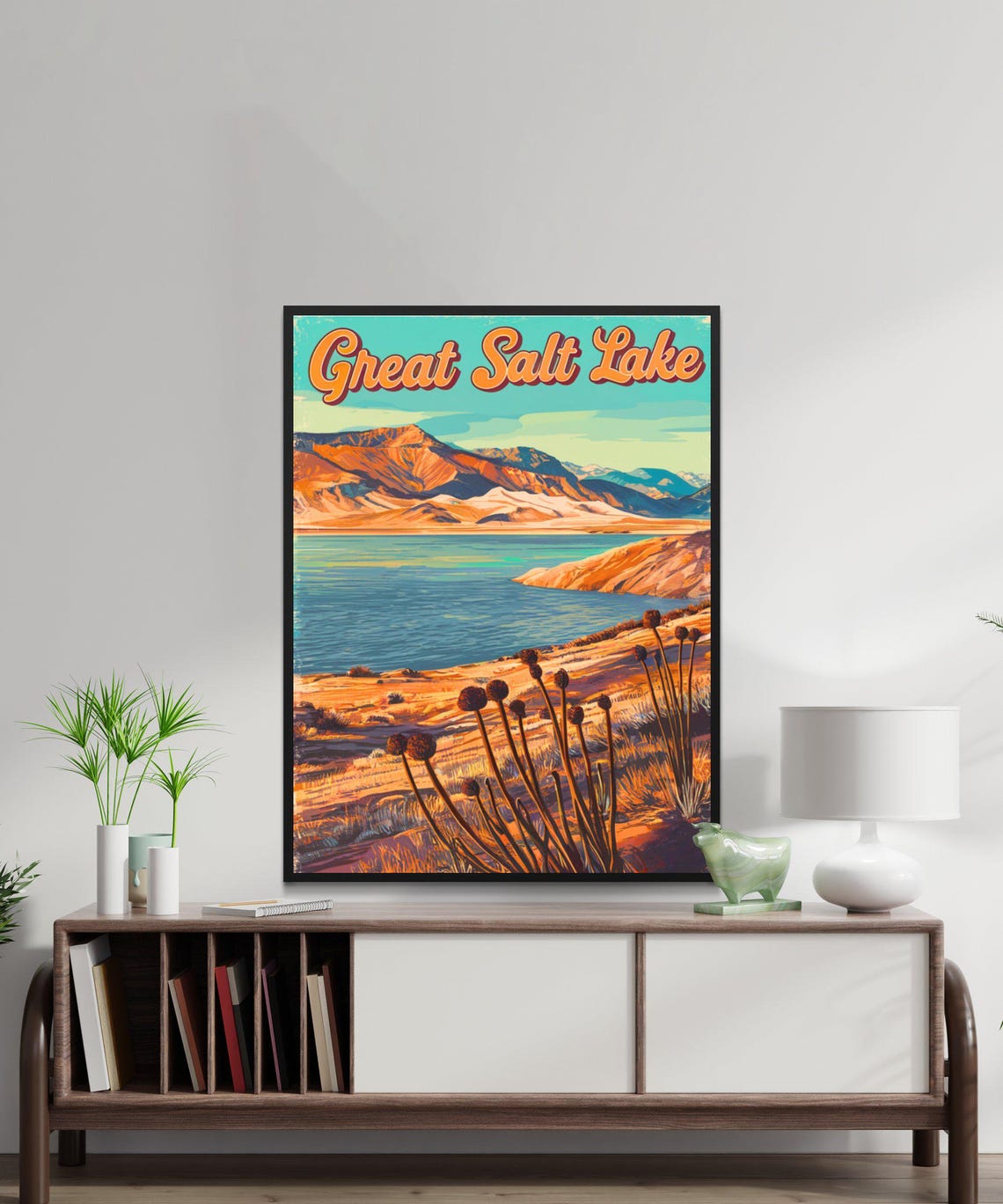 Great Salt Lake Utah Desert Vista Retro Sunset Landscape Art Poster - Image 2