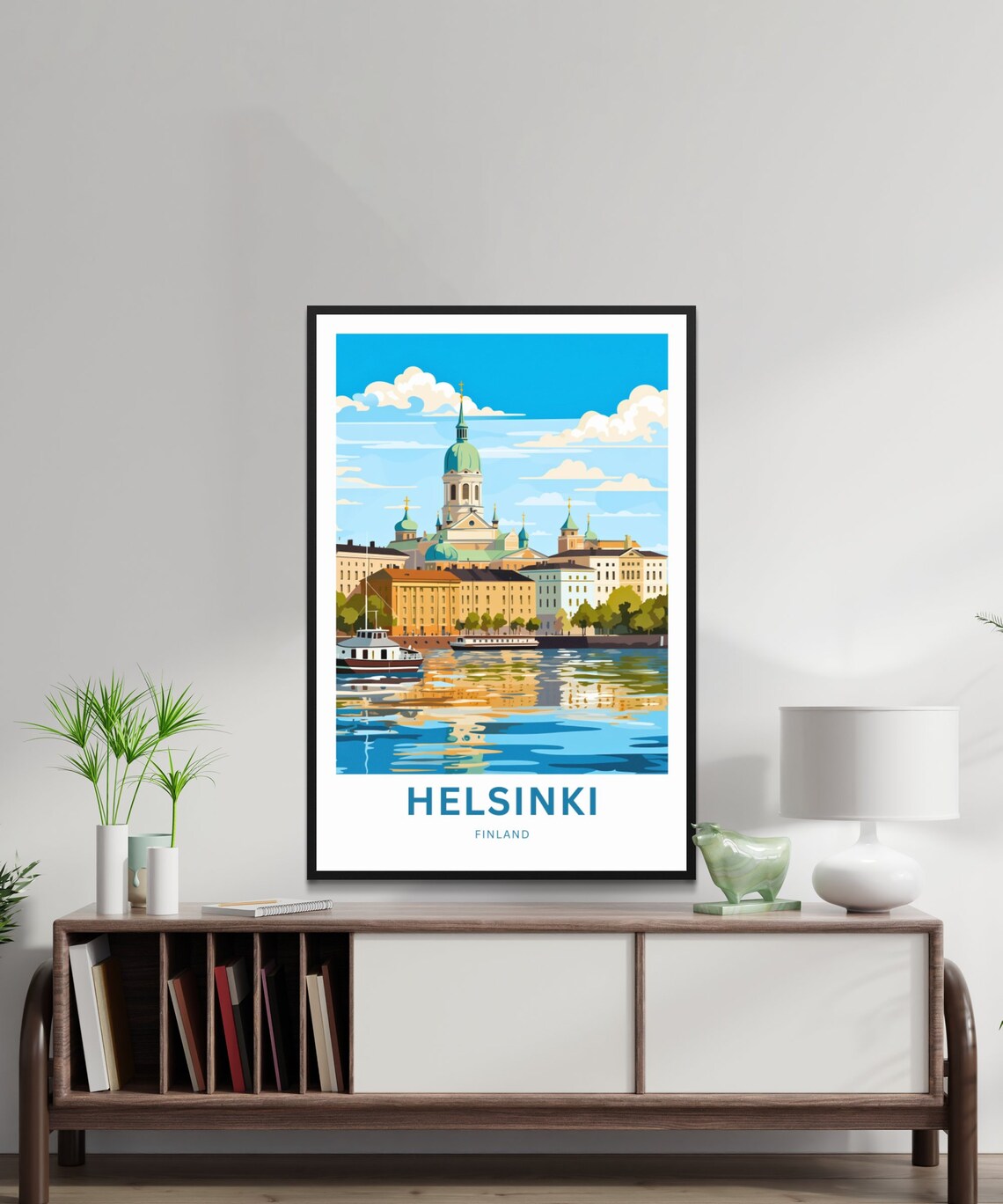 Helsinki Finland Cathedral Harbor Boats Waterfront View Poster - Image 2