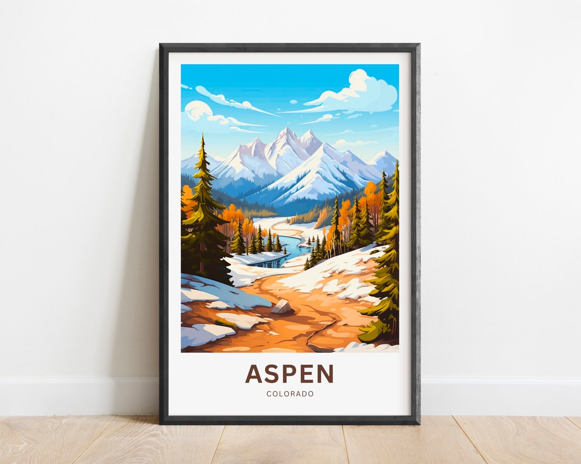 Aspen Colorado Alpine Snow Mountain Forest Stream Scene Poster