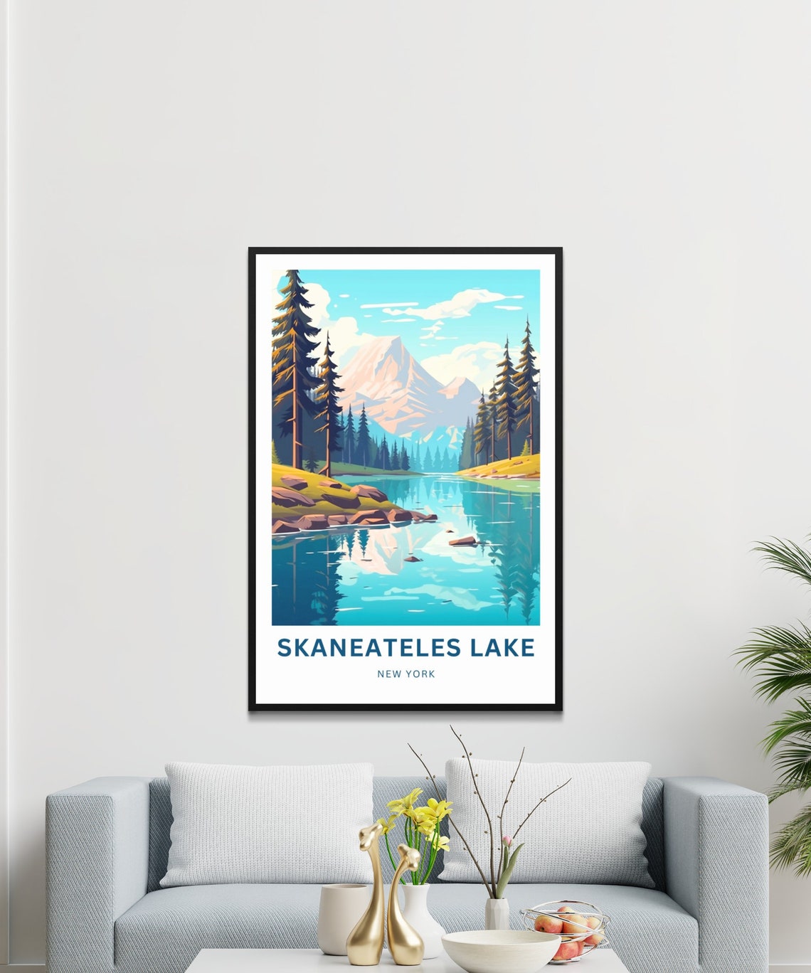 Skaneateles Lake New York Mountain Mirror Custom Text Poster - Image 3