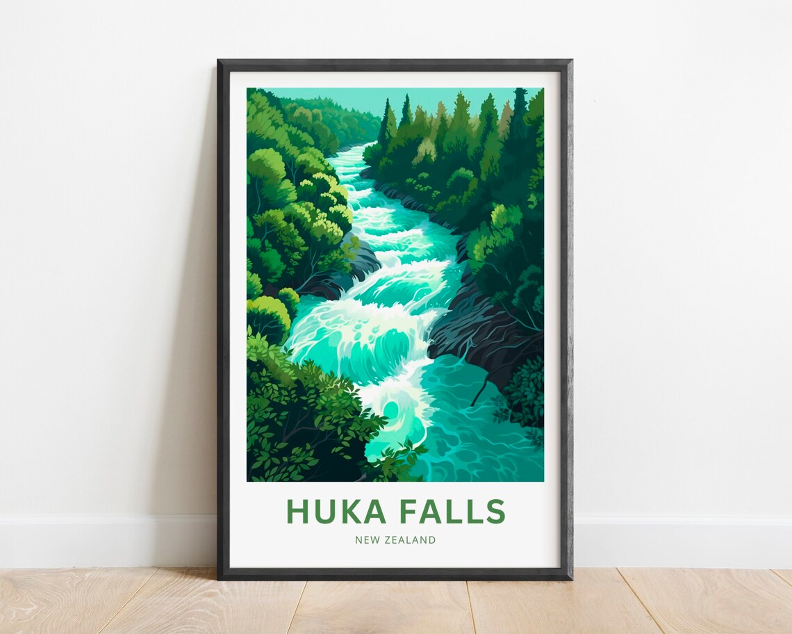 Huka Falls New Zealand Foamy Turquoise Cascades Travel Poster
