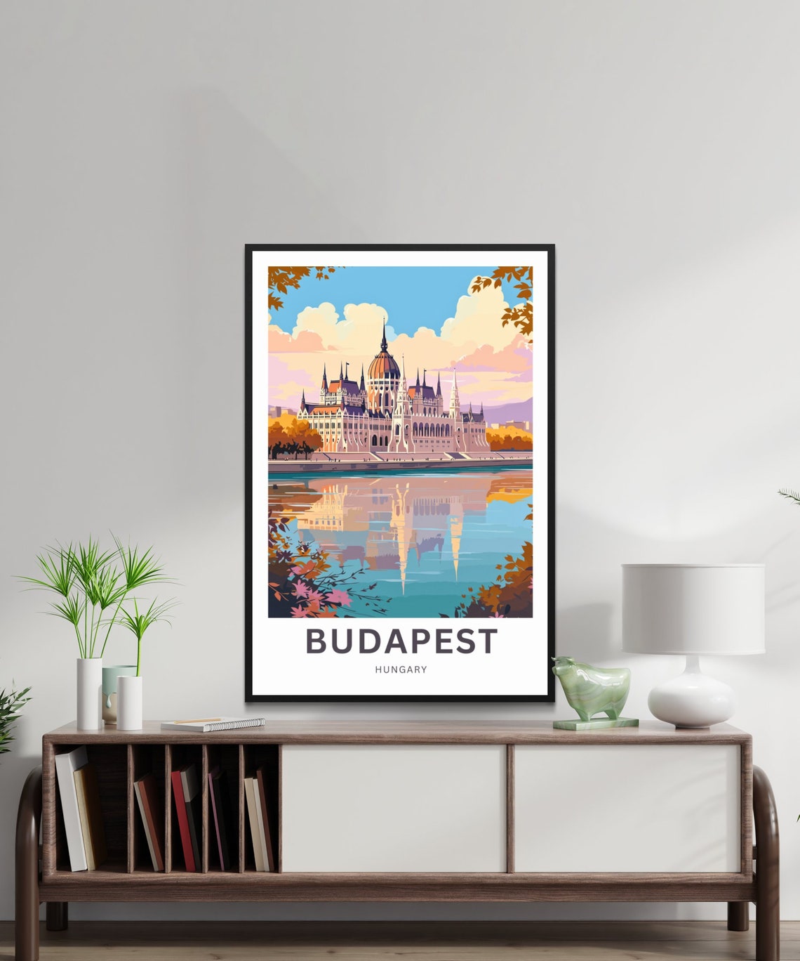 Budapest Hungary Parliament Danube Reflection Sunset Glow Poster - Image 2
