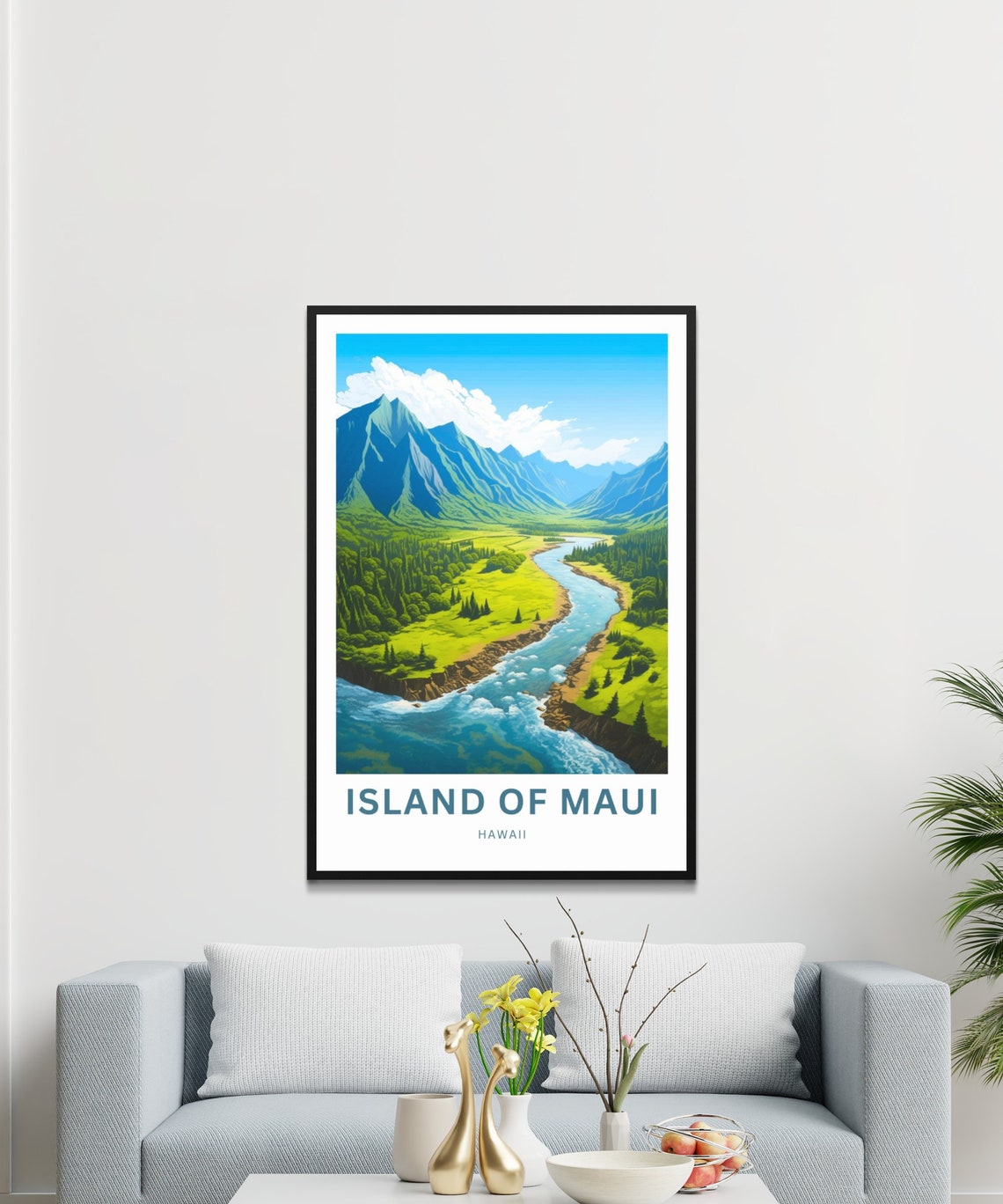 Island of Maui Hawaii Winding River Green Valley Travel Poster - Image 3