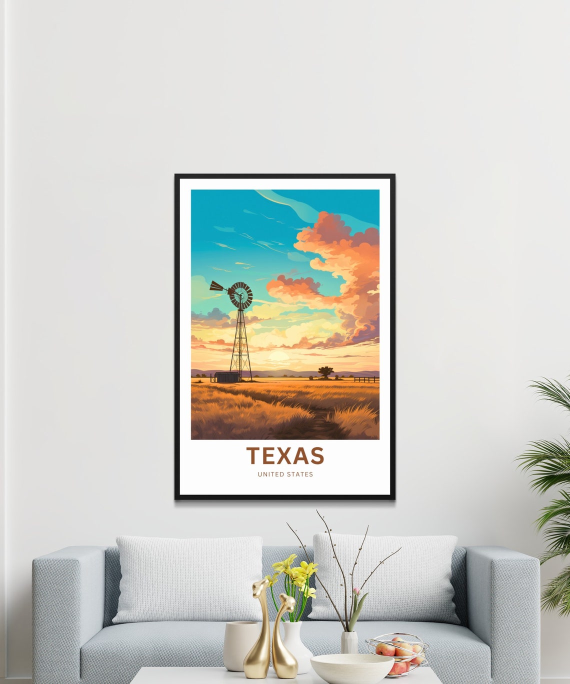 Texas Ranch Windmill At Golden Sunset Wheat Field Travel Poster - Image 3