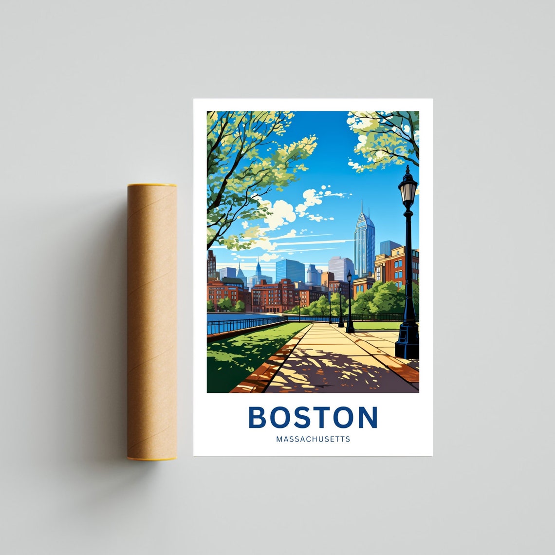 Boston Massachusetts Skyline Park Promenade City Travel Poster - Image 4