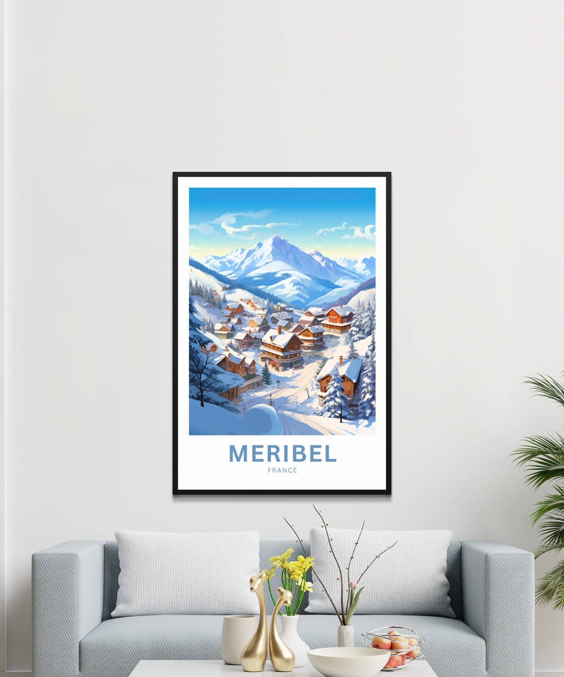 Personalized Meribel France Snowy Ski Village Retro Winter Poster - Image 3