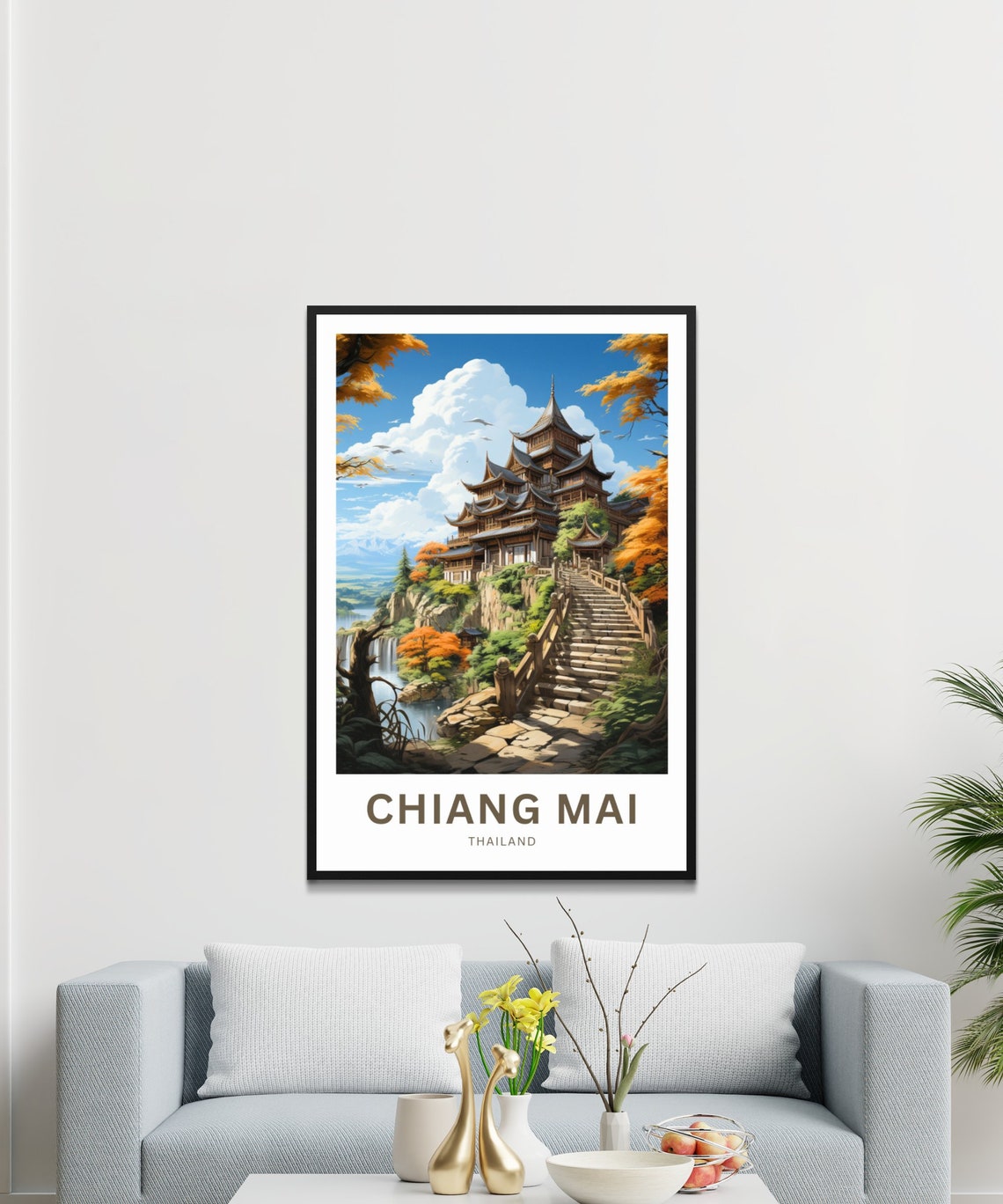 Chiang Mai Thailand Personalized Temple Cliff Waterfall Travel Poster - Image 3