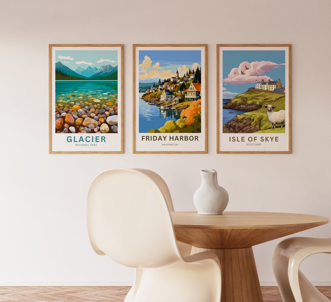 Friday Harbor Washington Customizable Hillside Town Poster Artwork - Image 3